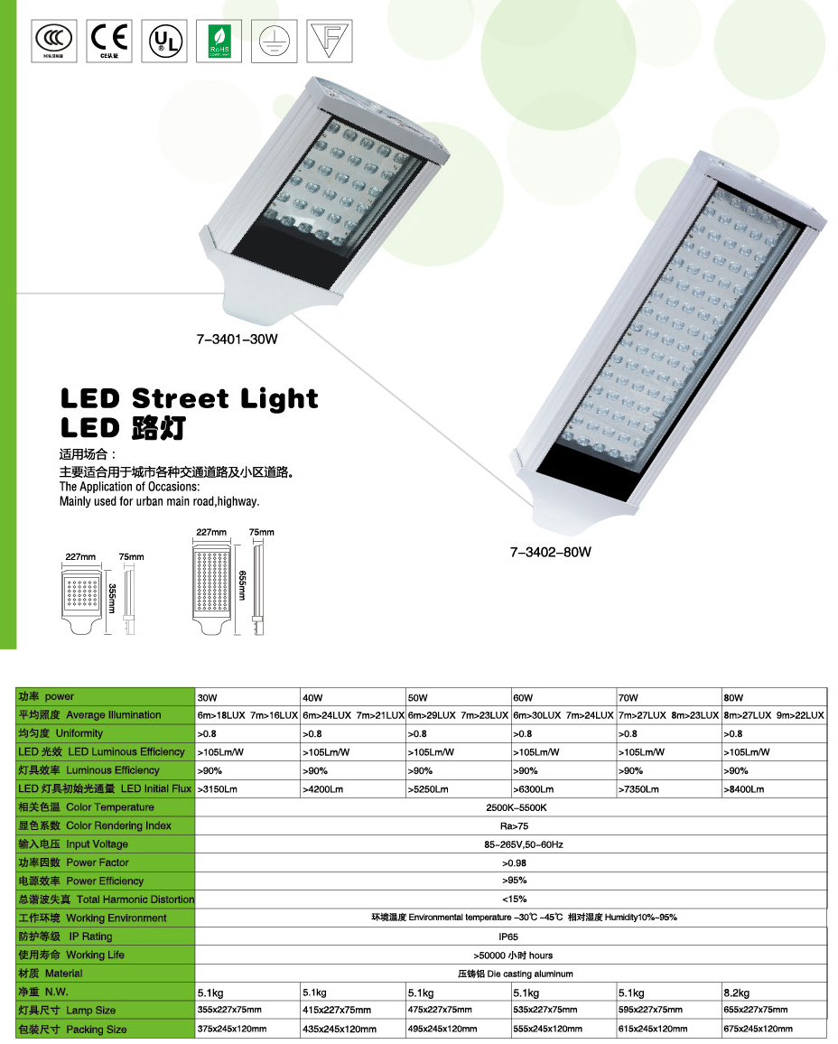 大功率led路燈頭7-3401-30W-80W